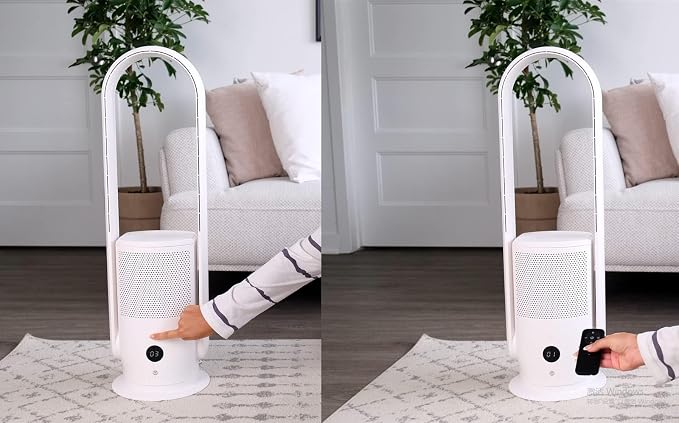 Bladeless Fan with Air Purifier, Quiet Tower Fan with Remote, Touch, 9 Speeds, 8H Timer, HEPA Filter, alternate product view