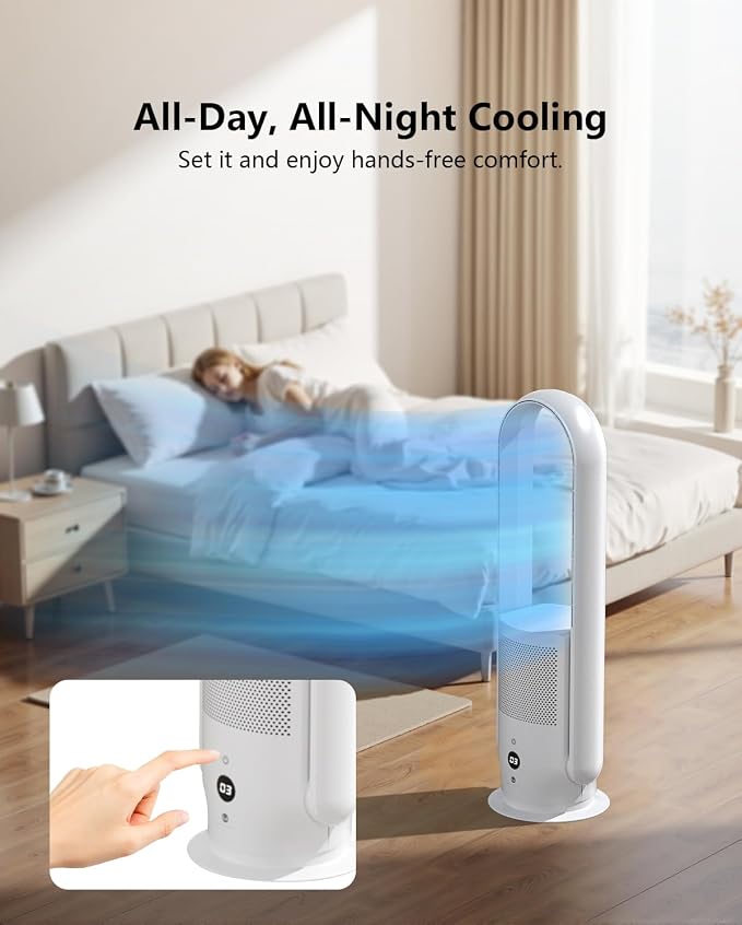 Bladeless Fan with Air Purifier, Quiet Tower Fan with Remote, Touch, 9 Speeds, 8H Timer, HEPA Filter, alternate product view