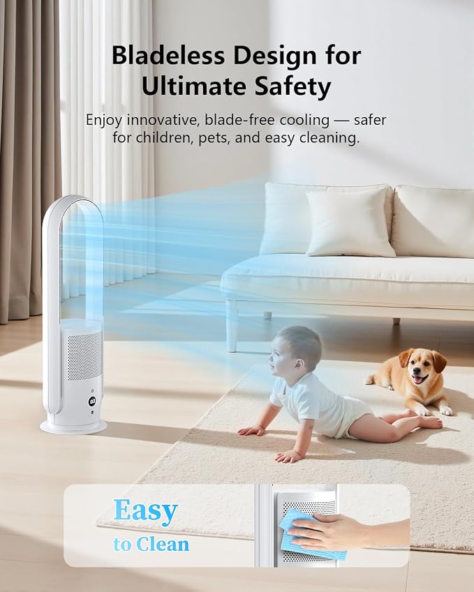Bladeless Fan with Air Purifier, Quiet Tower Fan with Remote, Touch, 9 Speeds, 8H Timer, HEPA Filter, alternate product view