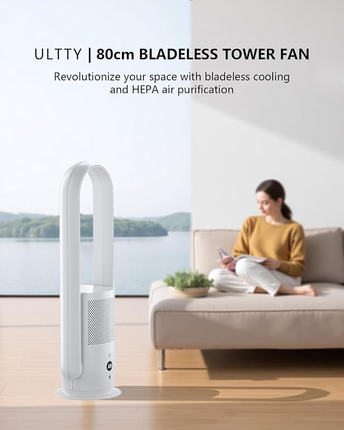 Bladeless Fan with Air Purifier, Quiet Tower Fan with Remote, Touch, 9 Speeds, 8H Timer, HEPA Filter, alternate product view