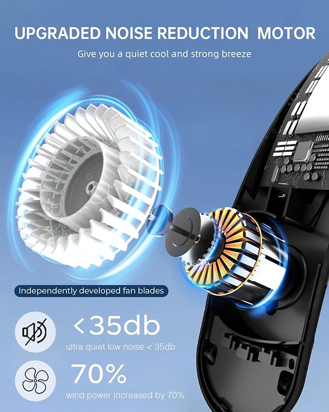 Bladeless Neck Fan, 4 Turbo Portable Neck Fan, 4000 mAh Battery Operated, USB Rechargeable Personal Fan, 3 Speeds, 360°