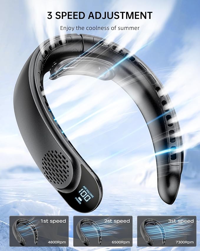 Bladeless Neck Fan, 4 Turbo Portable Neck Fan, 4000 mAh Battery Operated, USB Rechargeable Personal Fan, 3 Speeds, 360°