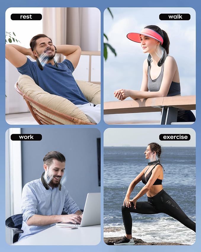 Bladeless Neck Fan, 4 Turbo Portable Neck Fan, 4000 mAh Battery Operated, USB Rechargeable Personal Fan, 3 Speeds, 360°