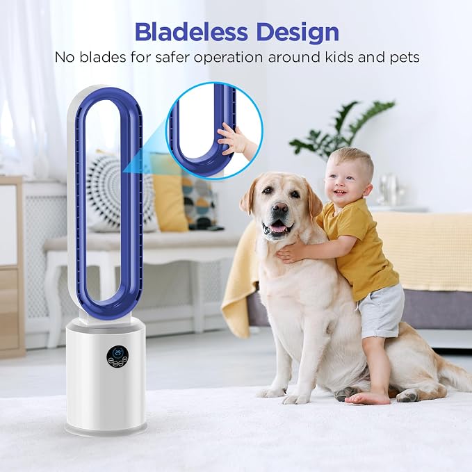 Bladeless Tower Fan, 38" Quiet Tower Fan with Remote, 24 Speeds, 12H Timer, 60° Swing, LED Display with Auto Off, Easy to