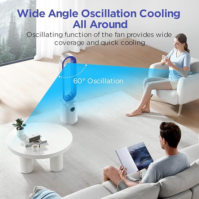 Bladeless Tower Fan, 38" Quiet Tower Fan with Remote, 24 Speeds, 12H Timer, 60° Swing, LED Display with Auto Off, Easy to