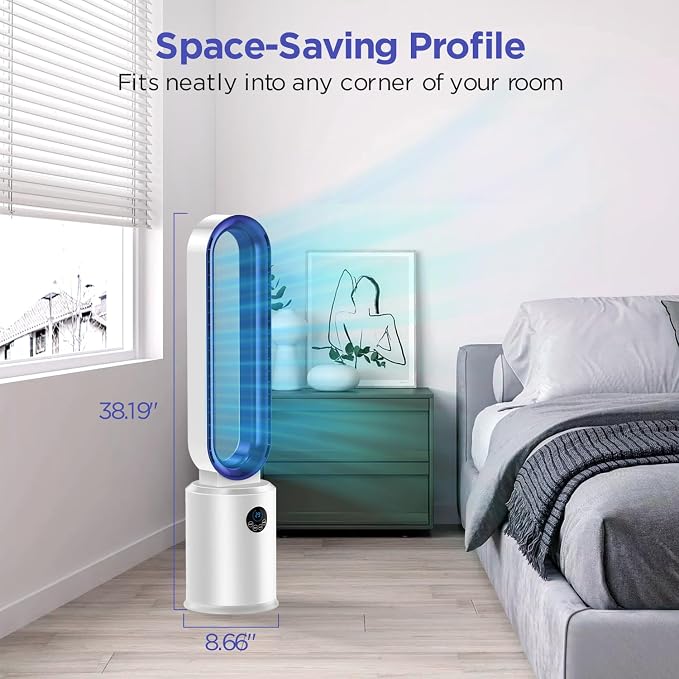 Bladeless Tower Fan, 38" Quiet Tower Fan with Remote, 24 Speeds, 12H Timer, 60° Swing, LED Display with Auto Off, Easy to