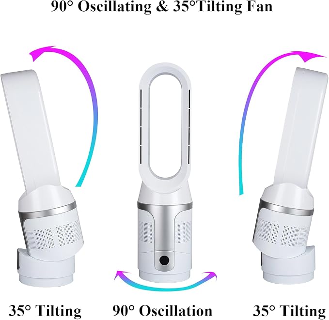 Bladeless Tower Fan and Air Purifier, True H13 HEPA Filter, 90° Oscillating Bladeless Fan with Remote and Touch control, 9H