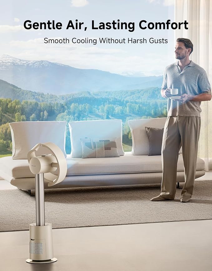 Bladeless Tower Fan for Bedroom, Smart Standing Fan with 270° Spatial Airflow for Whole-Room Circulation, 59ft/s High
