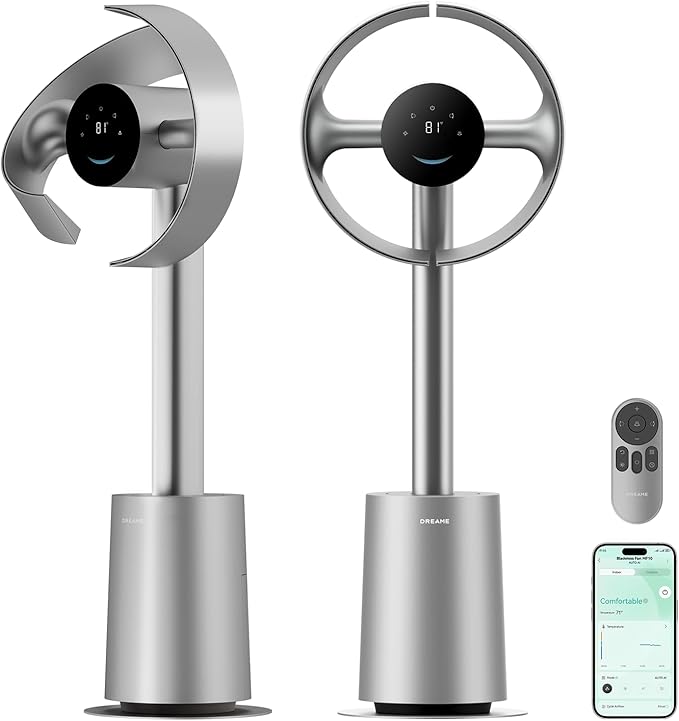 Bladeless Tower Fan for Bedroom, Smart Standing Fan with 270° Spatial Airflow for Whole-Room Circulation, 59ft/s High