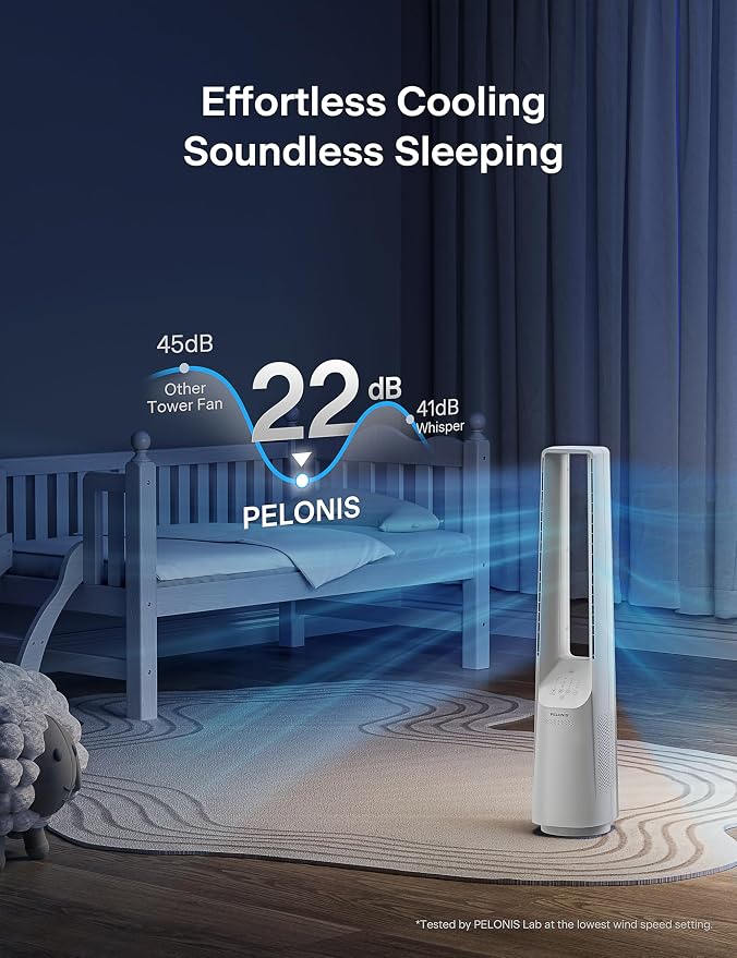 Bladeless Tower Fan with 26-33ft Powerful Airflow, Alexa and Google Compatible, 6-Speed Settings, Quiet DC Motor, 120°