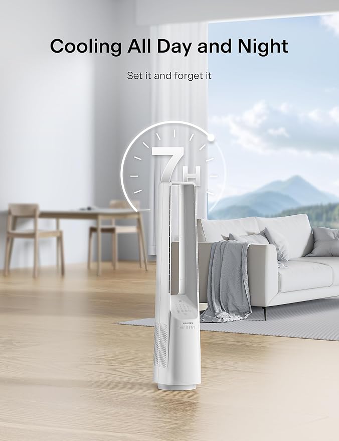 Bladeless Tower Fan with 26-33ft Powerful Airflow, Alexa and Google Compatible, 6-Speed Settings, Quiet DC Motor, 120°