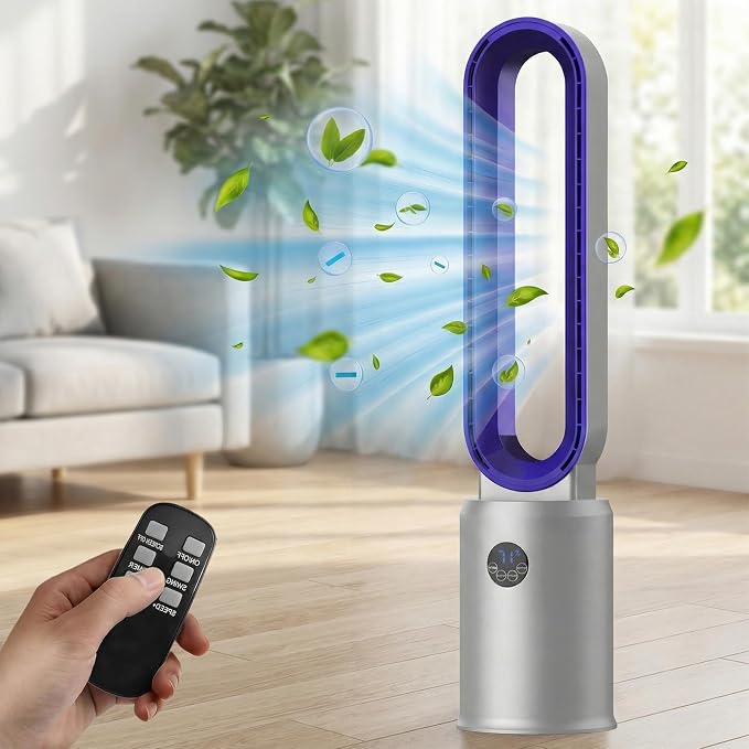 Bladeless Tower Fan with Remote, Air Circulator Cooling Fan for Indoor Use, 24 Speeds Settings, 12 Timer, product image