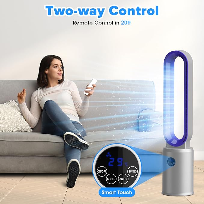 Bladeless Tower Fan with Remote, Air Circulator Cooling Fan for Indoor Use, 24 Speeds Settings, 12 Timer, alternate product