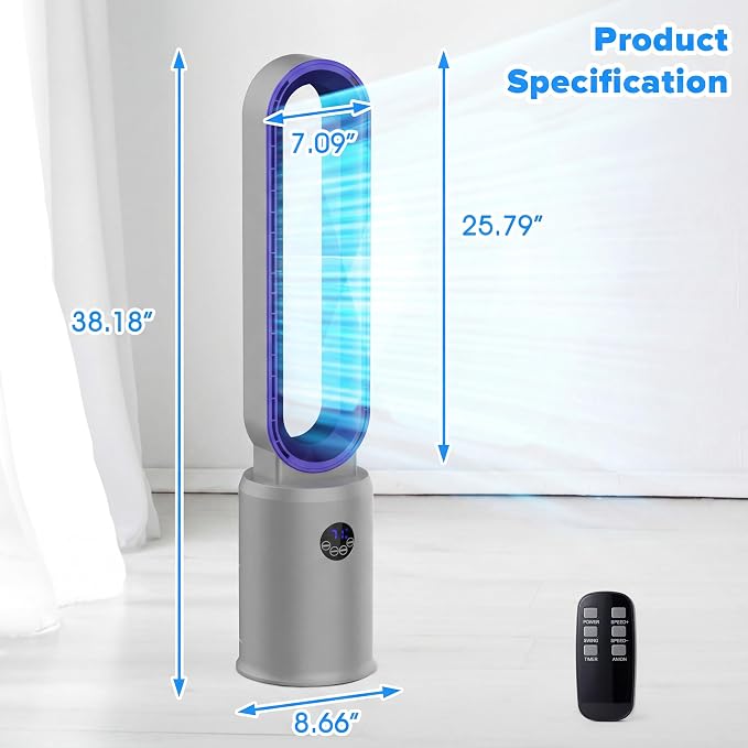 Bladeless Tower Fan with Remote, Air Circulator Cooling Fan for Indoor Use, 24 Speeds Settings, 12 Timer, alternate product