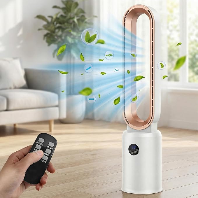 Bladeless Tower Fan with Remote, Air Circulator Cooling Fan for Indoor Use, 24 Speeds Settings, 12 Timer, product image