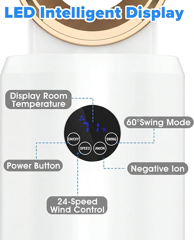 Bladeless Tower Fan with Remote, Air Circulator Cooling Fan for Indoor Use, 24 Speeds Settings, 12 Timer, alternate product