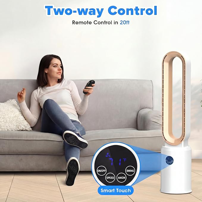 Bladeless Tower Fan with Remote, Air Circulator Cooling Fan for Indoor Use, 24 Speeds Settings, 12 Timer, alternate product