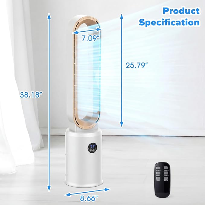 Bladeless Tower Fan with Remote, Air Circulator Cooling Fan for Indoor Use, 24 Speeds Settings, 12 Timer, alternate product