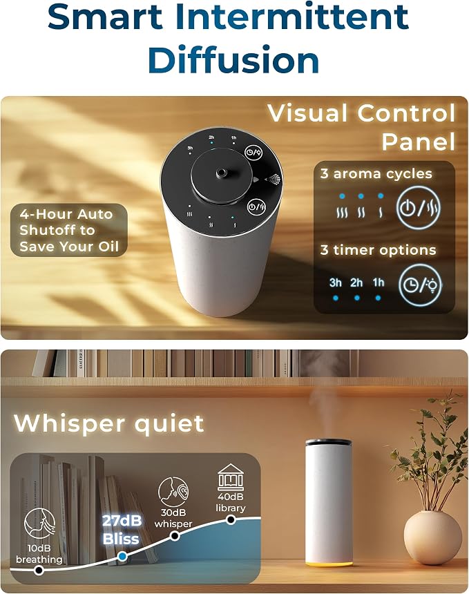 Bliss Waterless Diffuser for Essential Oils, Pure Aroma Zero Water, Cordless 10-hr Battery Operated Oil Diffuser Machine