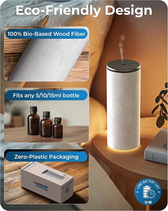 Bliss Waterless Diffuser for Essential Oils, Pure Aroma Zero Water, Cordless 10-hr Battery Operated Oil Diffuser Machine