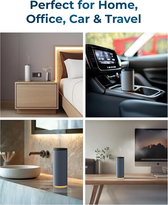 Bliss Waterless Diffuser for Essential Oils, Pure Aroma Zero Water, Cordless 10-hr Battery Operated Oil Diffuser Machine
