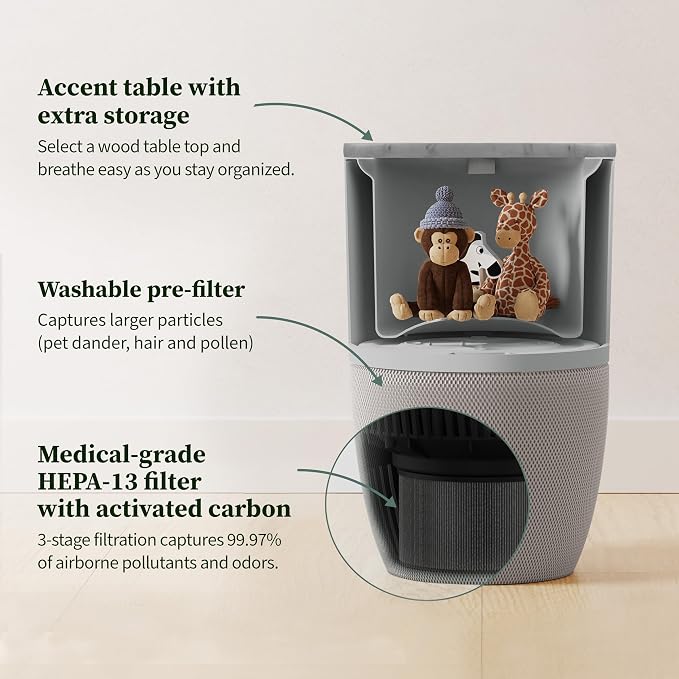 BloomTM Air Purifier for Large Rooms with Planter or Custom Accent Table Design | For Home, Bedroom, Office, Dust, Pets | H13