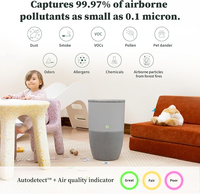 BloomTM Air Purifier for Large Rooms with Planter or Custom Accent Table Design | For Home, Bedroom, Office, Dust, Pets | H13