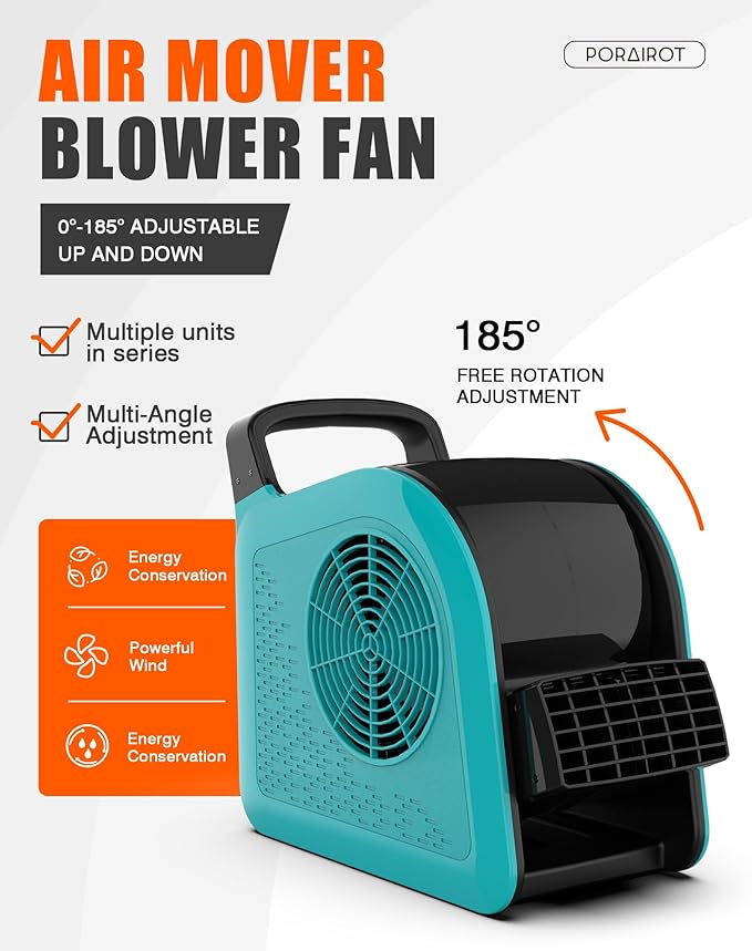 Blower Fan for Drying Cooling and Ventilating, Air Mover for Home Garage Workshop and Job Site Use, Air Mover Blower Fan with