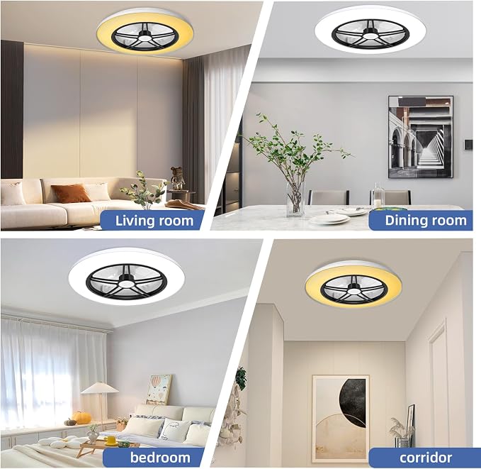 Bluetooth Bladeless Ceiling Fan with Speaker, Low Profile Ceiling Fan with Light and Remote/APP Control,6 Speeds Reversible 3