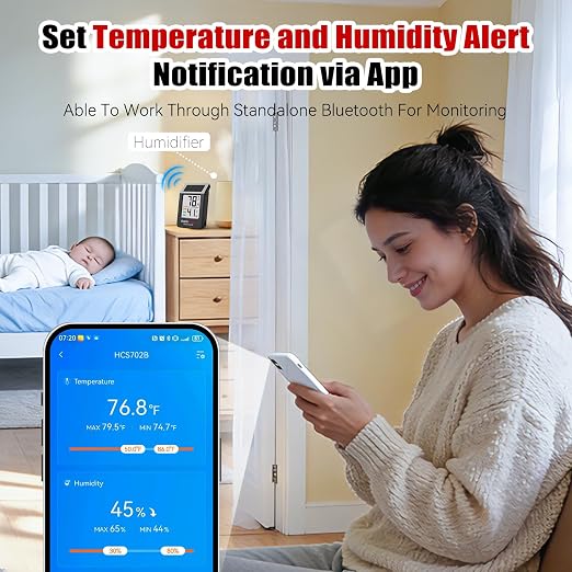 Bluetooth Thermometer Wireless, Smart Thermometer with App Control, 200ft Coverage, Offline Storage, Trend Charts, Real-Time