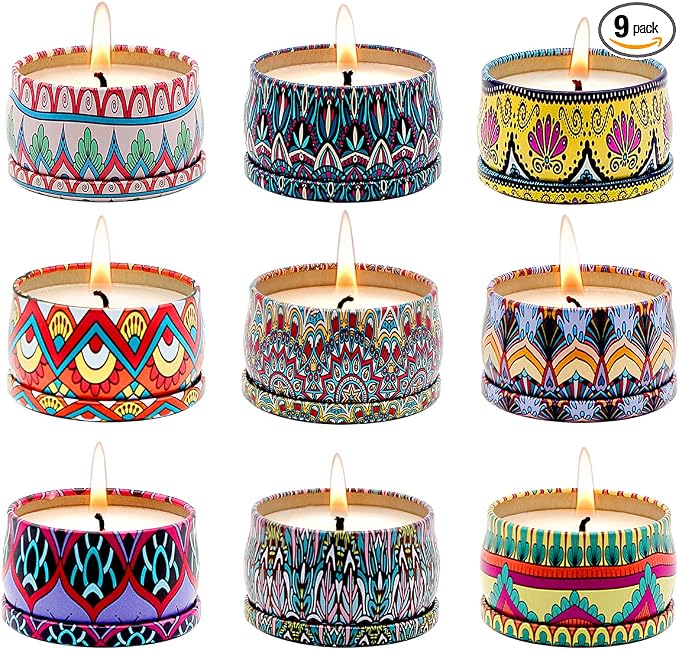 Bohemian Scented Candle for Christmas Thanksgiving Housewarming Gift, Set of 9 2.2oz Aromatherapy Candle for Stress Relief