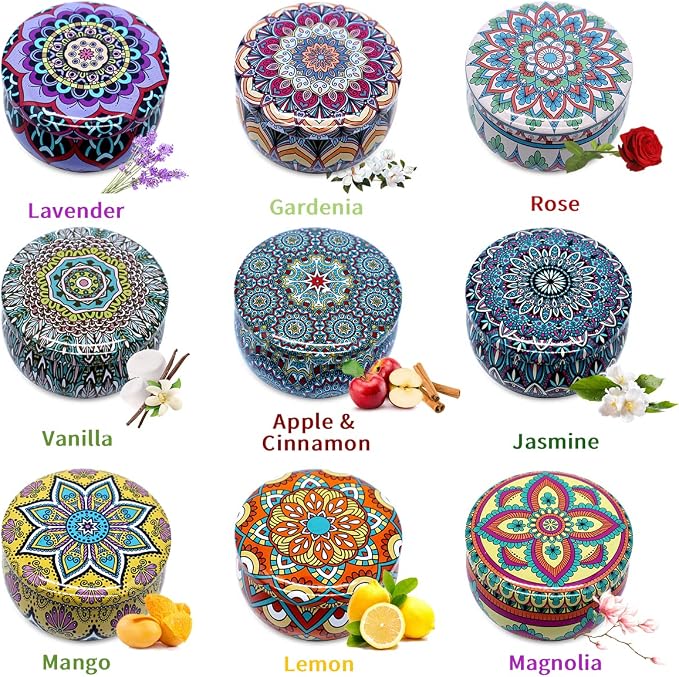 Bohemian Scented Candle for Christmas Thanksgiving Housewarming Gift, Set of 9 2.2oz Aromatherapy Candle for Stress Relief