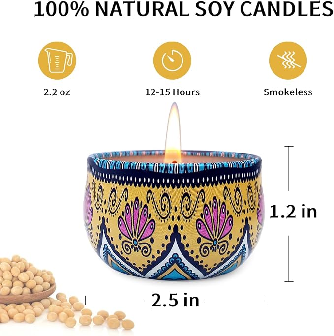 Bohemian Scented Candle for Christmas Thanksgiving Housewarming Gift, Set of 9 2.2oz Aromatherapy Candle for Stress Relief