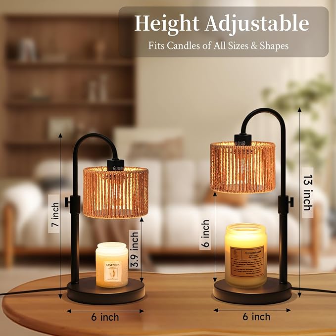Boho Candle Warmer Lamp, Adjustable Height Candle Wax Warmer with Timer, Candle Lamp Warmer for Jar Candles, House Warming