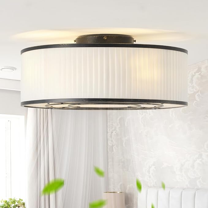 Boho Ceiling Fan with Light Flush Mount, 20" Black Caged Ceiling Fan with Lights Remote Control, Bladeless Ceiling Fan 6