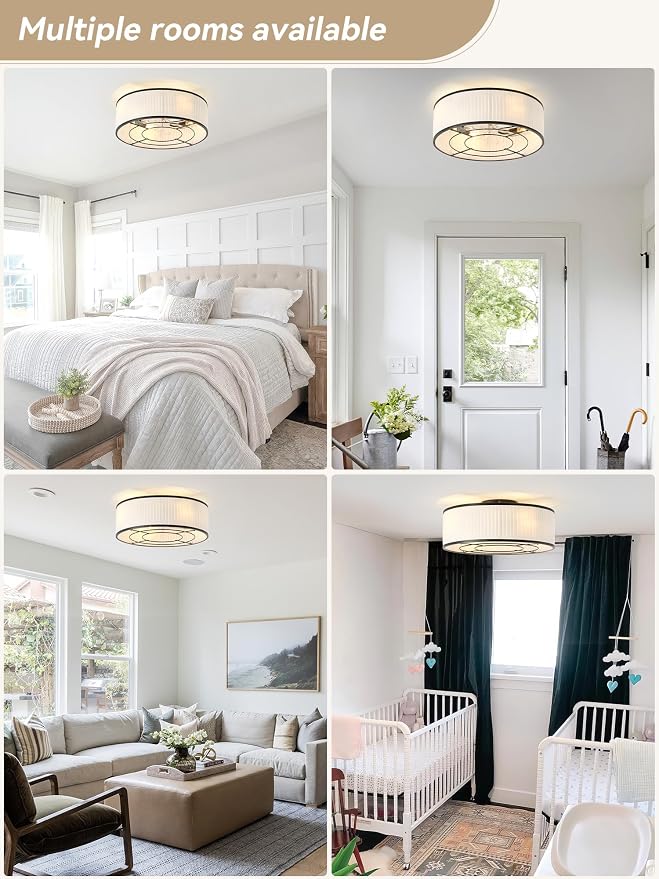 Boho Ceiling Fan with Light Flush Mount, 20" Black Caged Ceiling Fan with Lights Remote Control, Bladeless Ceiling Fan 6