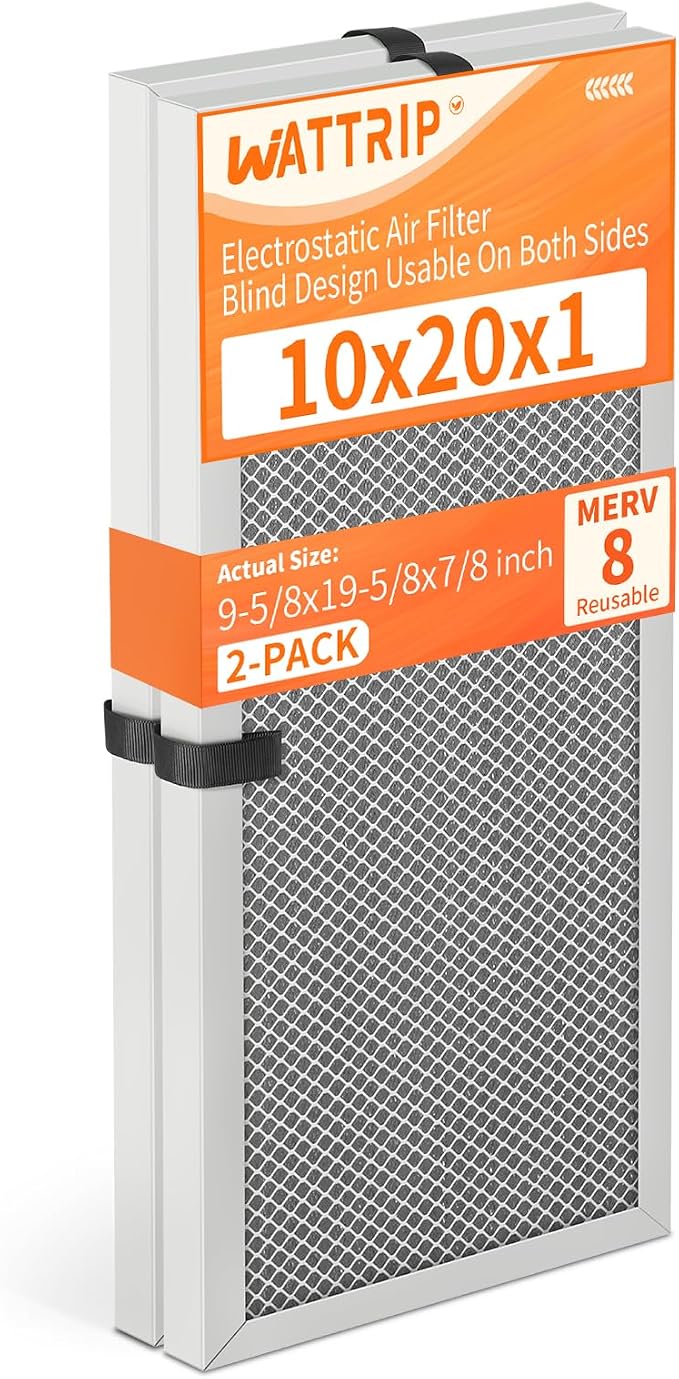 2-Pack 10x20x1 MERV 8 Reusable & Washable Electrostatic Air Filters - Long-Lasting Filter for HVAC