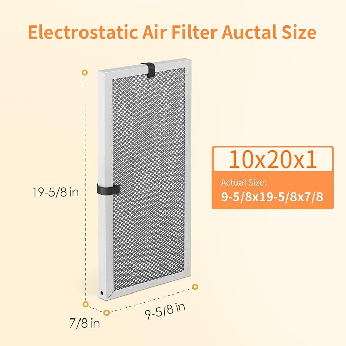 2-Pack 10x20x1 MERV 8 Reusable & Washable Electrostatic Air Filters - Long-Lasting Filter for HVAC