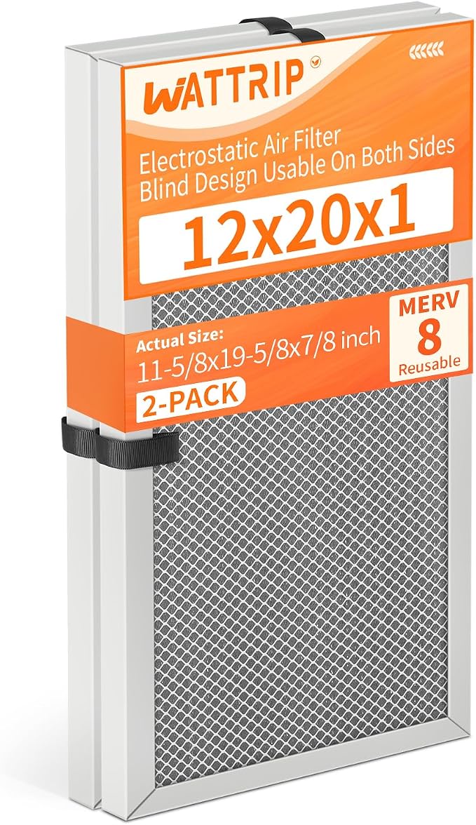 2-Pack 12x20x1 MERV 8 Reusable & Washable Electrostatic Air Filters - Long-Lasting Filter for HVAC