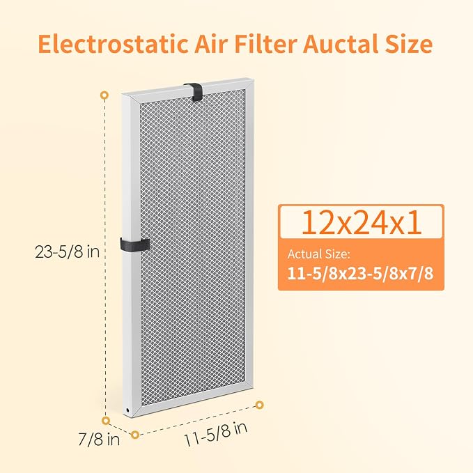 2-Pack 12x24x1 MERV 8 Reusable & Washable Electrostatic Air Filters - Long-Lasting Filter for HVAC