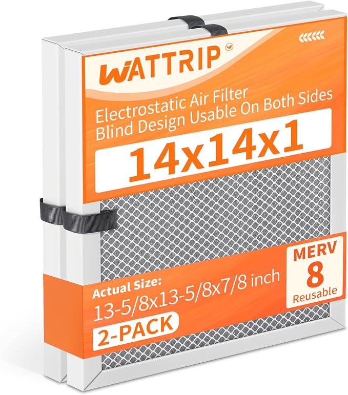 2-Pack 14x14x1 MERV 8 Reusable & Washable Electrostatic Air Filters - Long-Lasting Filter for HVAC