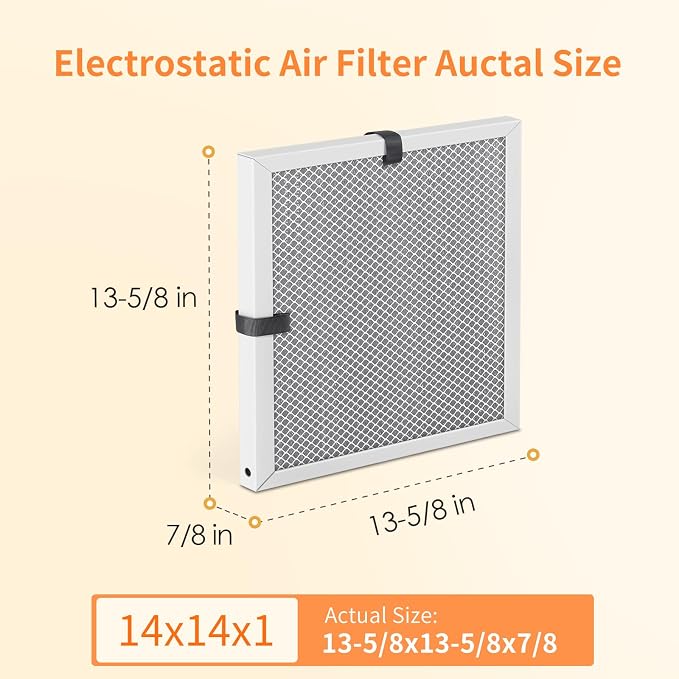2-Pack 14x14x1 MERV 8 Reusable & Washable Electrostatic Air Filters - Long-Lasting Filter for HVAC