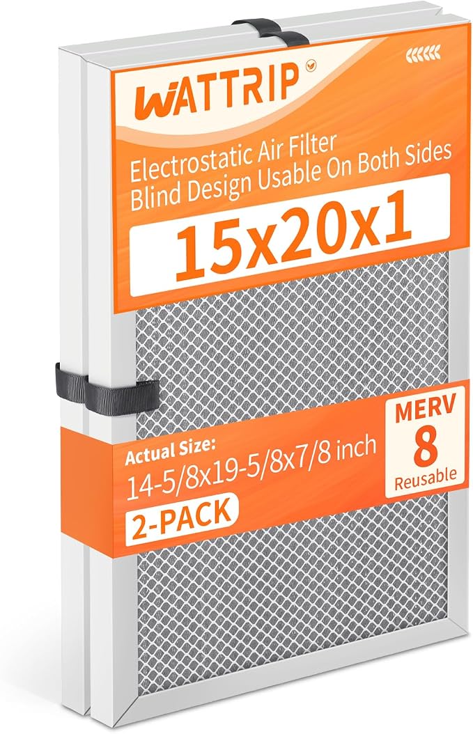 2-Pack 15x20x1 MERV 8 Reusable & Washable Electrostatic Air Filters - Long-Lasting Filter for HVAC