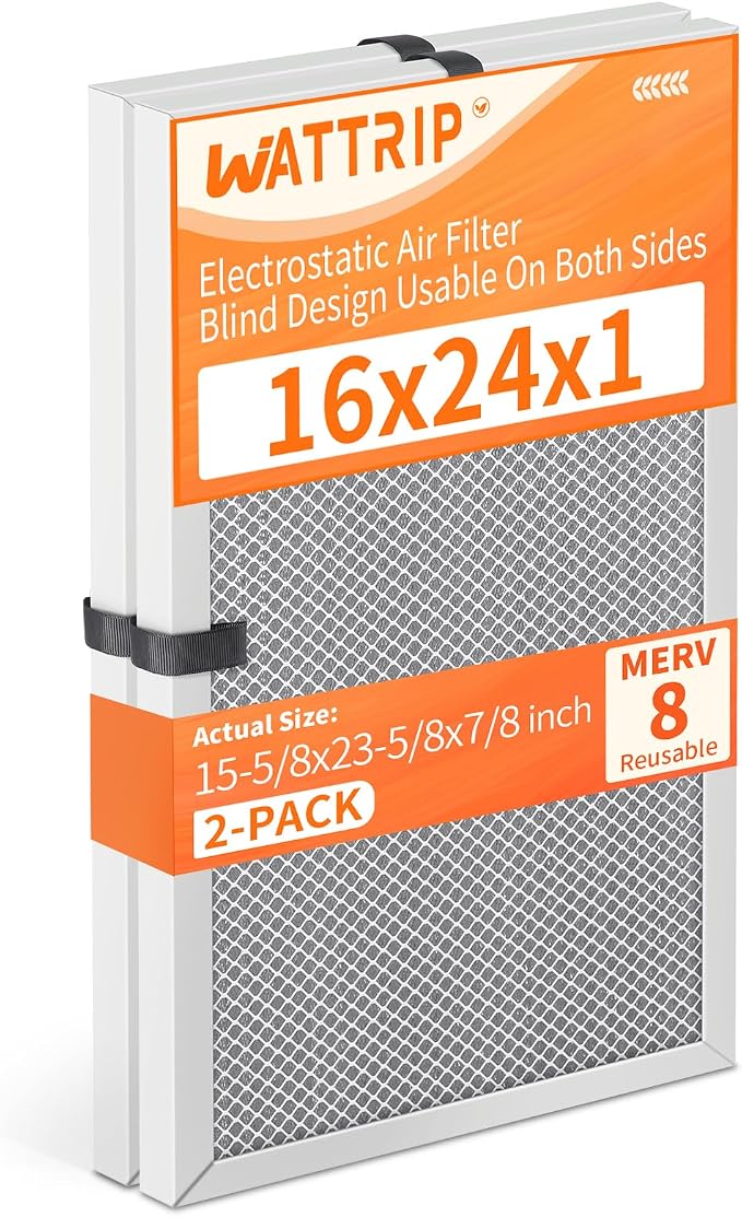 2-Pack 16x24x1 MERV 8 Reusable & Washable Electrostatic Air Filters - Long-Lasting Filter for HVAC