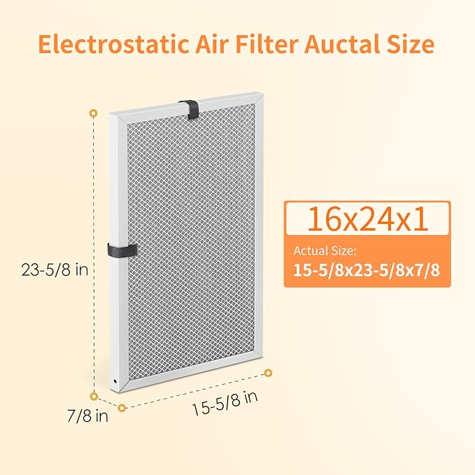 2-Pack 16x24x1 MERV 8 Reusable & Washable Electrostatic Air Filters - Long-Lasting Filter for HVAC