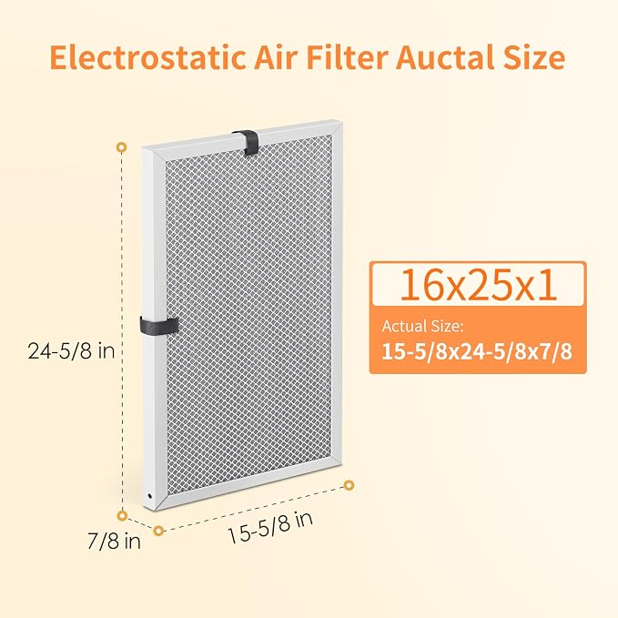 2-Pack 16x25x1 MERV 8 Reusable & Washable Electrostatic Air Filters - Long-Lasting Filter for HVAC