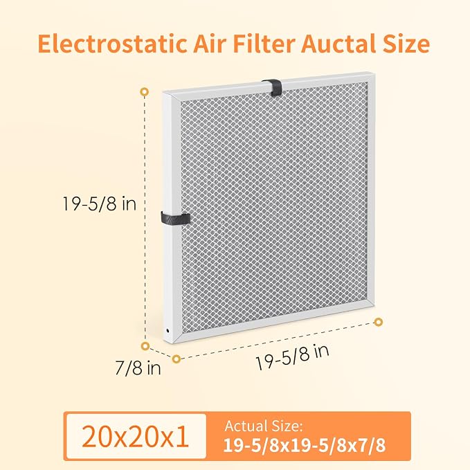 2-Pack 20x20x1 MERV 8 Reusable & Washable Electrostatic Air Filters - Long-Lasting Filter for HVAC