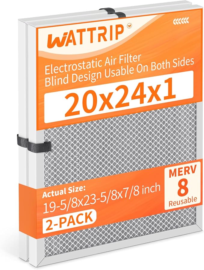 2-Pack 20x24x1 MERV 8 Reusable & Washable Electrostatic Air Filters - Long-Lasting Filter for HVAC