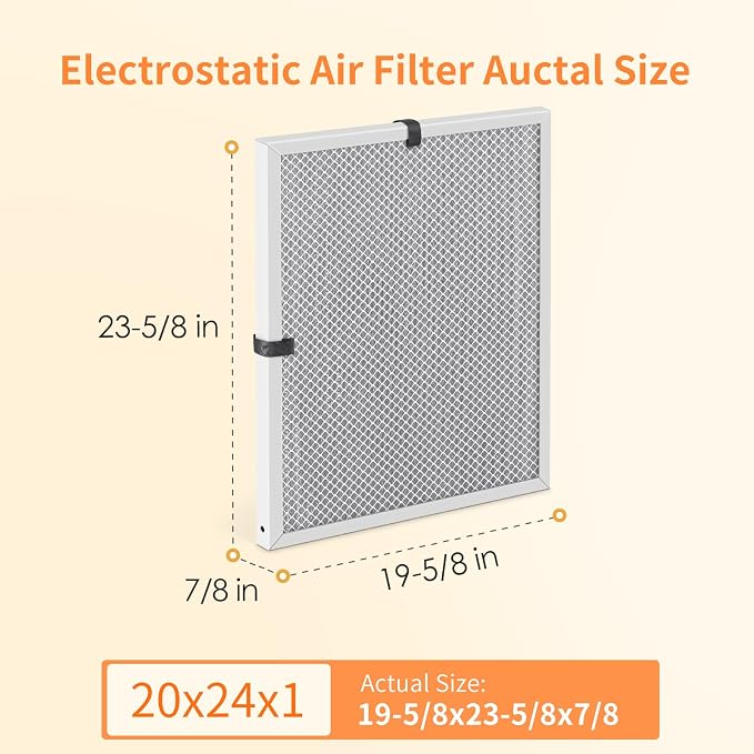 2-Pack 20x24x1 MERV 8 Reusable & Washable Electrostatic Air Filters - Long-Lasting Filter for HVAC