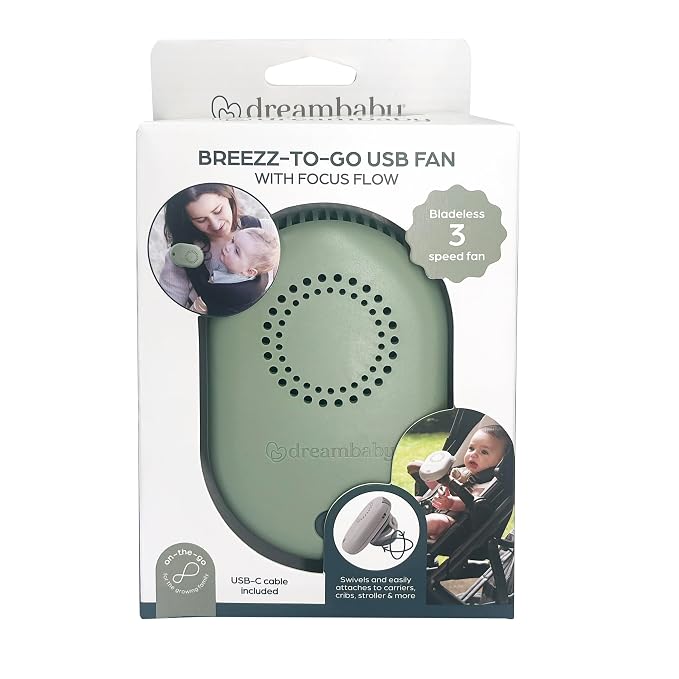 Breezz-to-Go USB Rechargeable Bladless Baby Fan with Swivel Strap – Portable Cooling for Strollers, Car Seats &, alternate